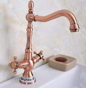 Grifo de baño antiguo rojo cobre mango doble mango grifo mezclador frío y caliente - Imagen 1 de 7