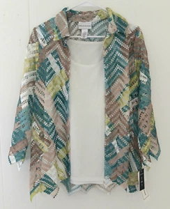 Top donna Alfred Dunner 2 per 1 pizzo manica lunga taglia S nuovo con etichetta senza collana - Foto 1 di 8