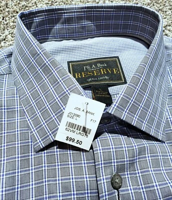 全新带标签! 99.50 美元 JOS A BANK-男式大号复古棉/丝绸正装衬衫格子 — 第 1/4 张图片