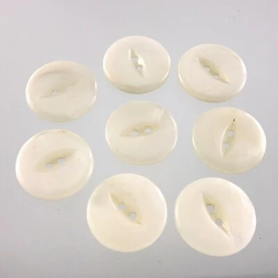 White Glass Garment Button .9in Lot Of 8 Circle Pattern 308B - Image 1 of 4