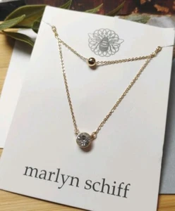 New MARLYN SCHIFF Dainty Double Strand Necklace w/Bead and Crystal Pendant! - Picture 1 of 8