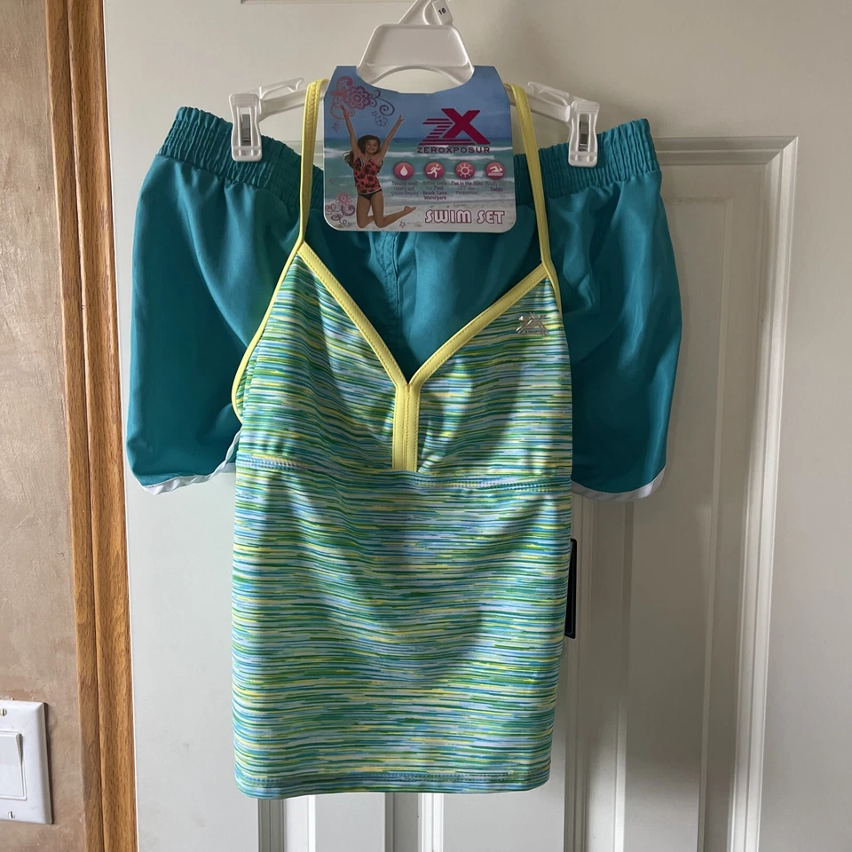NUEVO CON ETIQUETAS Zero Xposur Niñas 3 Tres Piezas Traje de Baño Tankini Pantalones Cortos Talla 16 Verde Foto 1 de 3