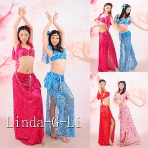 Sexy Professional Belly Dance sequins Costume Set 2 Pics Bra + Skirt 10/1 11/1 - Picture 1 of 24