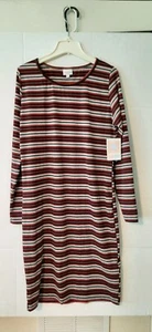 LulaRoe "Debbie" Dress Size XL Women's Long Sleeve Red/Gray/Black Stripe NWT - Picture 1 of 7