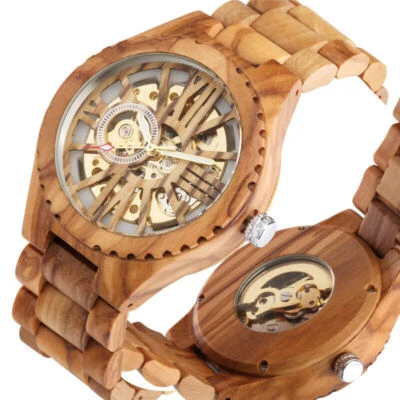 Eco-Friendly Mens Cherry Wooden Watches Hollow Skeleton Auto Mechanical Watch - Image 1 of 4