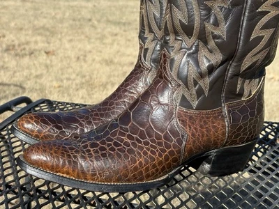 Винтажные ковбойские сапоги Justin White Label с принтом морской черепахи мужские 9 B - Изображение 1 из 4