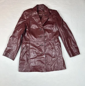 Vintage Etienne Aigner Jacket Womens 14 Leather Burgandy Red Blazer - Picture 1 of 11