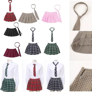 Women Micro Mini Plaid Pleated Skater Skirt Uniform Skirts Necktie Set Dresses - Picture 1 of 66