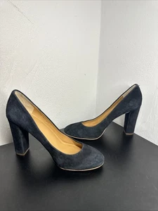J. Crew Etta klassischer schwarzer Wildleder-Pumps 3,75" Blockabsatz runde Spitze Absatzschuh 7,5 - Bild 1 von 10