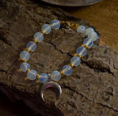 Pulsera Opalita Media Luna Bruja Pagana Curación Cristal Lunar Joyería Regalo Foto 1 de 4