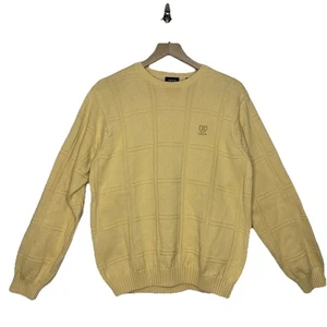 Maglione Izod grande cotone girocollo pullover maglia giallo testurizzato nonno Cottagecore - Foto 1 di 10