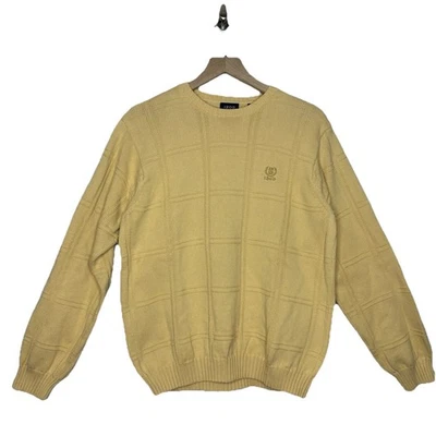 Suéter Izod Grande Algodón Crew Pullover Tejido Amarillo Texturizado Abuelo Cottagecore Foto 1 de 4
