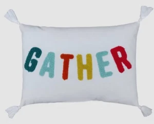 NWT Decorative Throw Pillow GATHER White Colorful Target Thanksgiving - Picture 1 of 3
