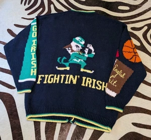 Vintage Notre Dame Fighting Irish Football Cardigan Pullover XL Wolle AOP Strick GUC - Bild 1 von 11