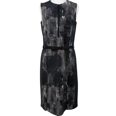 Vestido Vaina Akris Punto Sin Mangas Cinturón Mujer 2 Negro Abstracto Riri Cremallera Foto 1 de 4