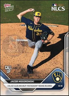 Jacob Misiorowski - 9K PS Rookie RECORD 2025 MLB Topps NOW Card 877 *in hand* - Image 1 of 2