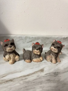 Vintage Homco Yorkshire Terrier Figurines Yorkies With Red Bows Set Of 3 - Picture 1 of 6