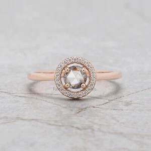 Anello di Fidanzamento Oro Rosa 14K Diamante Sale e Pepe Taglio Rosa Naturale 0,34 Ct - Foto 1 di 9