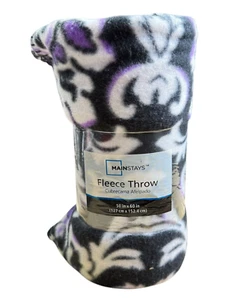 Mainstays Purple Black White Cozy Fleece Throw Blanket 50" X 60" Home Bedding - Picture 1 of 7