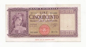Q541-REP.ITALIANA-BANCONOTA 500 £ Medusa 1947 - Picture 1 of 2