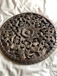  Thailand Hand Carved Round Wood Wall , hand carved, new - Picture 1 of 7