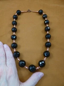 (v500-4) genuine Copper metal + Black Onyx gemstone beaded 24" beaded Necklace - Picture 1 of 2
