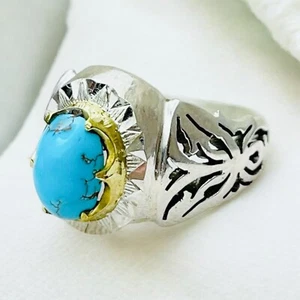 925 Silver Authentic Persian Neyshapuri Neyshaburi Firooze Turquoise Ring #4 - Picture 1 of 7