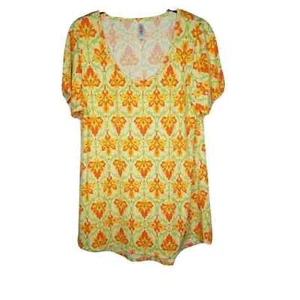 Blusa túnica clásica Lularoe amarilla naranja floral top mediana M LLR primavera - Imagen 1 de 7