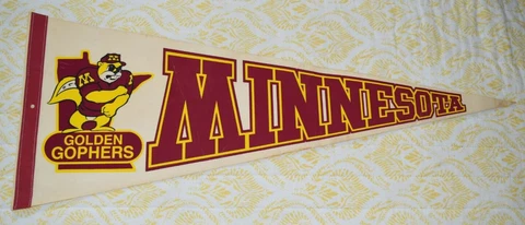 Vintage 30" Minnesota Golden Gophers Pennant With Mascot Felt Bright Color Cover