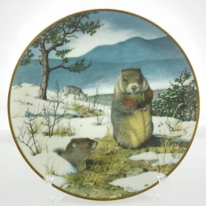 Franklin Mint Woodchucks in the Thaw February Plate Woodland Year Collection - Picture 1 of 8