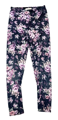Medium No Comment NY LA Stretch Leggings Black Floral Plush Velour Crop - Image 1 of 3
