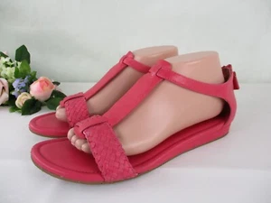 Cole Haan Pink Leather T-Strap Back Zip Low Wedge Flat Sandals size 10 B - Picture 1 of 14