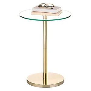 mDesign Glass Top Side/End Drink Table - Tall Modern Round Accent Metal - Picture 1 of 7