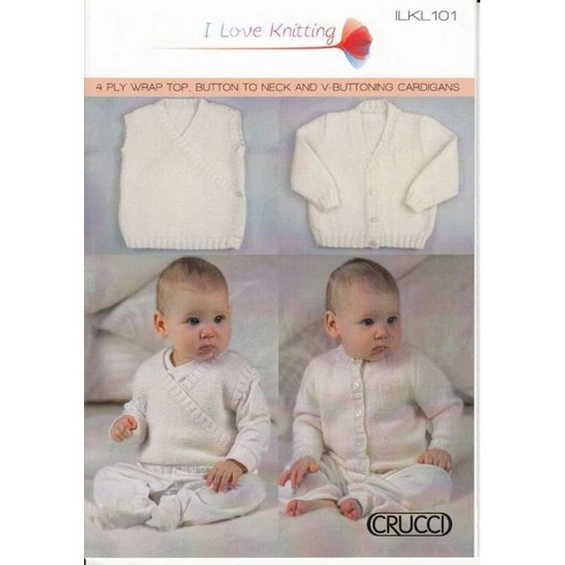 Crucci Knitting Pattern ILKL101, 4 Ply Wrap Top, Button to Neck & V Cardigans - Image 1 of 1