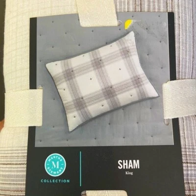 "Colección Martha Stewart acolchada a cuadros King Sham, 20 pulgadas X 36"" gris" Foto 1 de 4