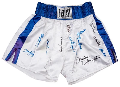 JOE FRAZIER KEN NORTON MARVIN HAGLER COONEY LEONARD MOSLEY+14 BOXING TRUNKS AUTO - Image 1 of 4