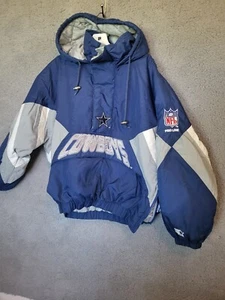 VINTAGE 90's DALLAS COWBOYS NFL STARTER 1/2 ZIP PULLOVER HOODED JACKET M - Picture 1 of 8