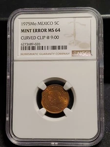 1975 Mexico 5 Centavo NGC Mint Error MS 64 Curved Clip @ 9:00 - Picture 1 of 7