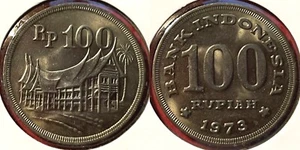 Indonesia 1973 100 Rupiah Tribal house KM-37 Copper-nickel BUNC #111 - Picture 1 of 1