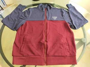 Guess Burgundy Blue Long Sleeve Zip Up Jacket Size Small - Picture 1 of 8