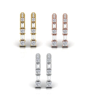 0.80 Ct Princess Cut Baguette Diamond Hoop Earrings 14k Gold Jewelry for Her - Image 1 of 4