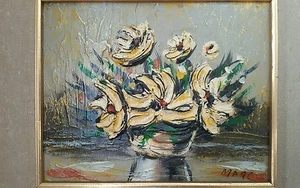 MCM FLORAL STILL LIFE OIL PAINTING HEAVY IMPASTO SIGNED HUNGARIAN ARTIST MARC - Picture 1 of 10