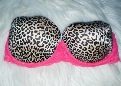 Victorias Secret Rosa 34C Rosa Caliente Estampado Guepardo Sin Tirantes Multi Vía Push Up Foto 1 de 4