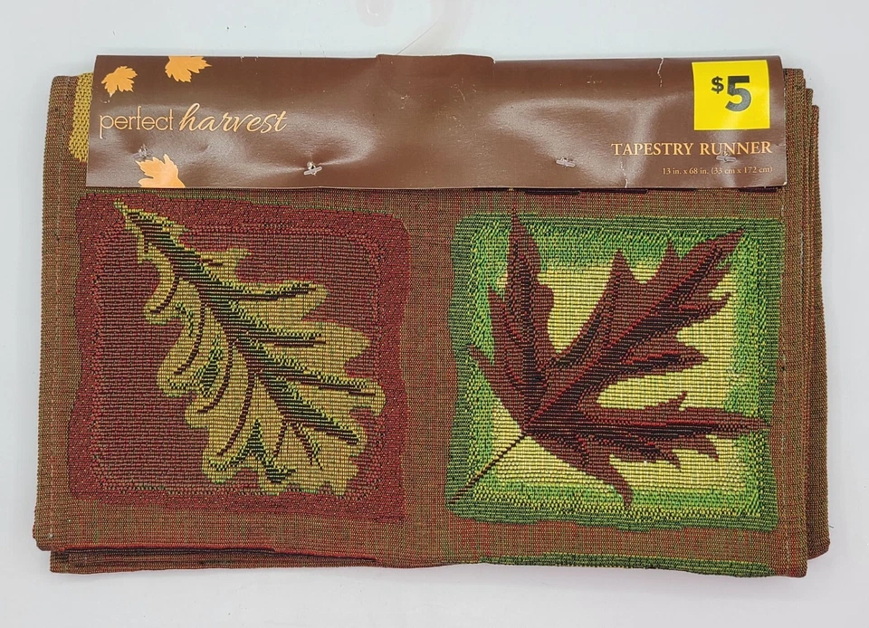 Tapestry Table Runner Perfect Harvest Thanksgiving Fall Leaves 13x68 Country NOS - Image 1 of 4