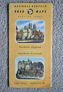 NATIONAL BENZOLE ROAD MAPS #3 NORTHERN ENGLAND SOUTHERN SCOTLAND 1950's   N600 - Imagen 1 de 5