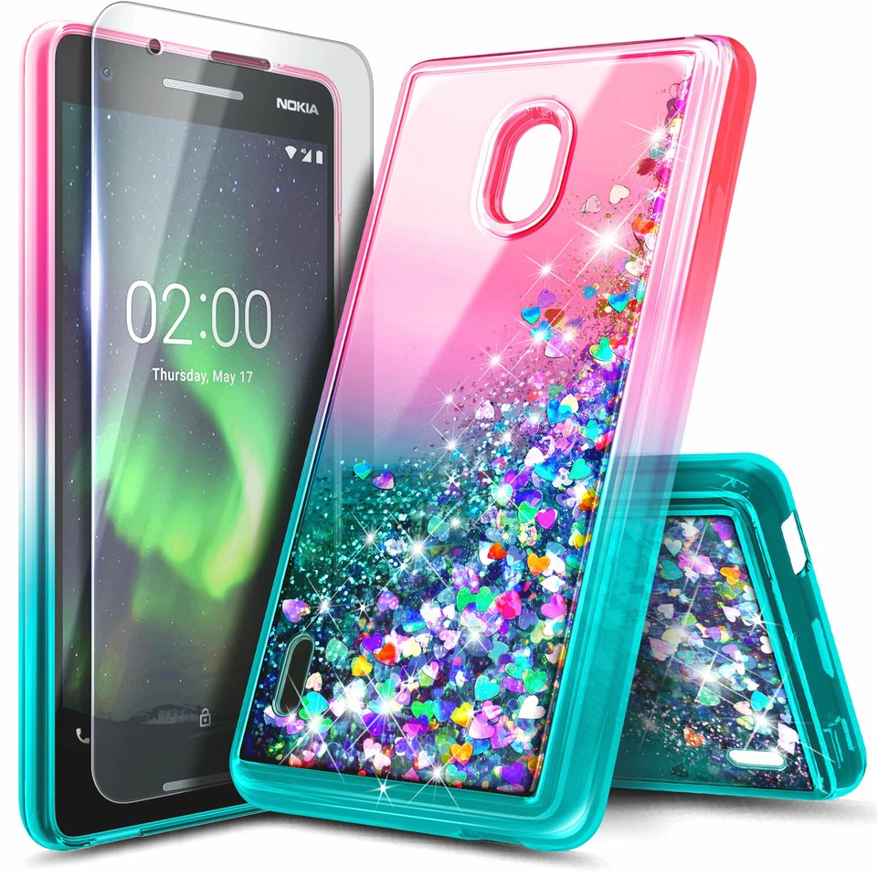 For Nokia 3.1 A / Nokia 3.1 C Case [Liquid Glitter] Bling Cover + Tempered Glass - Image 1 of 2