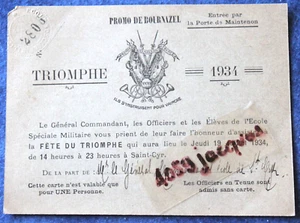 SAINT CYR / PROMO DE BOURNAZEL / INVITATION FETE DU TRIOMPHE 1934 - Picture 1 of 2