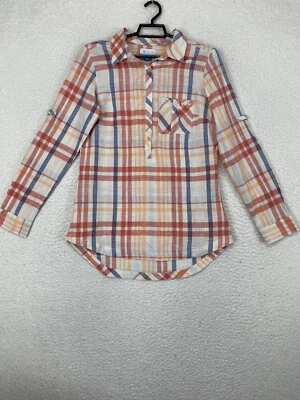 Camisa pulóver ligera a cuadros con bolsillos talla mediana Columbia PFG para mujer Foto 1 de 4