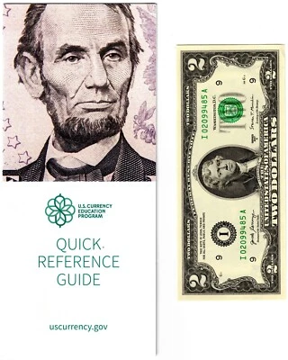 2017 A USA 2 Dollar Banknote new Signatures  UNC P544 I w/reference guide - Image 1 of 2