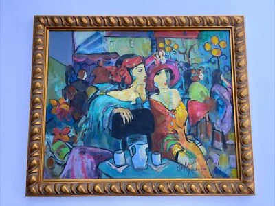 Colorful Portrait Painting Cafe Restaurant Social Scene Impressionism Modernism - Image 1 of 4